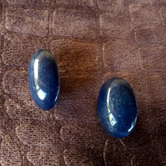 Vintage - Rare Lapis Lazuli  Oval Post Earrings - Picture 3 of 4